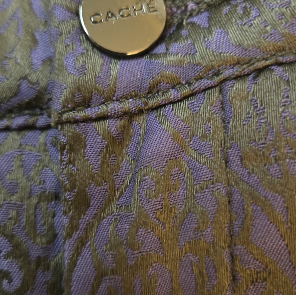 Cache Women's Low Rise Skinny Leg Pants Blue/Black Floral Jacquard Design Size 2 - Picture 9 of 11